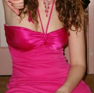 Ruby Rox hot pink, stylish, asymmetrical angled hemline dress, vintage, Small